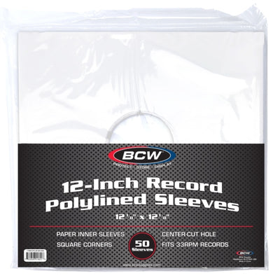 Vinyl Accessories / 12 Inch Paper Record Sleeves - Polylined With Hole - Square Corners-White (50Ct) - New LP